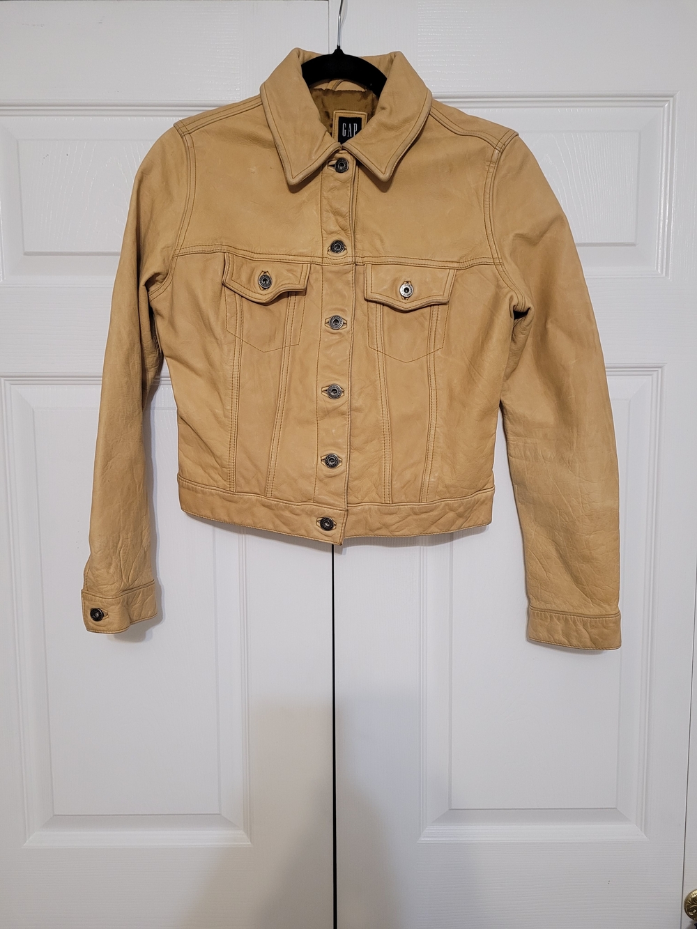 GAP Vintage Distressed Women's Tan Leather Trucker Jacket Sz Xs